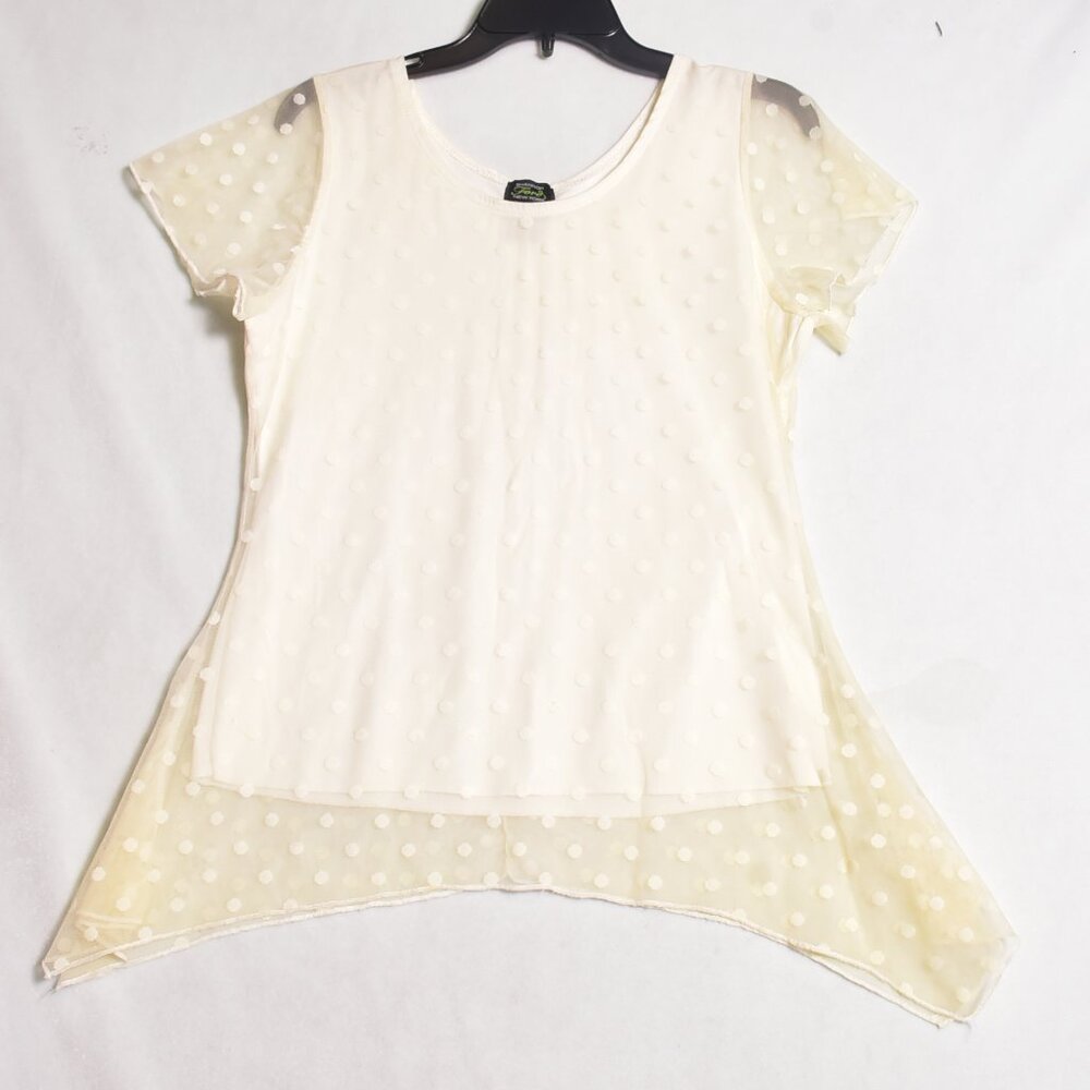 Shannon Ford NY Women's Pointed Side Swiss Dot Top Blouse Size Large Cream